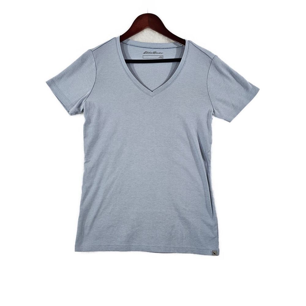 Eddie Bauer Womens Short Sleeve T-Shirt V-Neck Slim Fit Stretch Blue Large